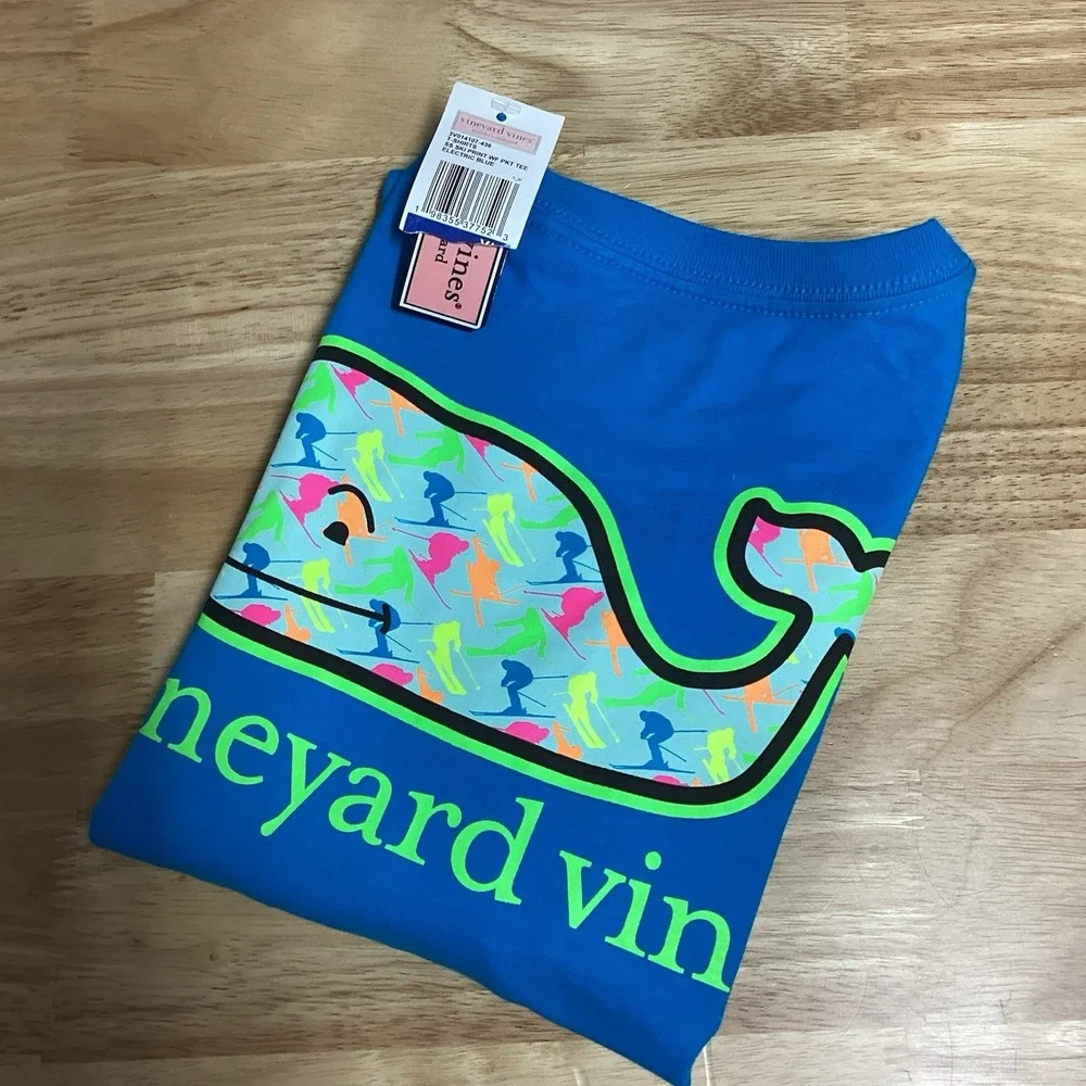 Boys Vineyard Vines Ski Print Whale Short Sleeve Pocket Tee- XL- NWT